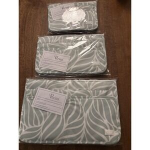 Periea Handbag Organizer Insert 3 Piece Set Womens Aqua White Leaf Print Purse